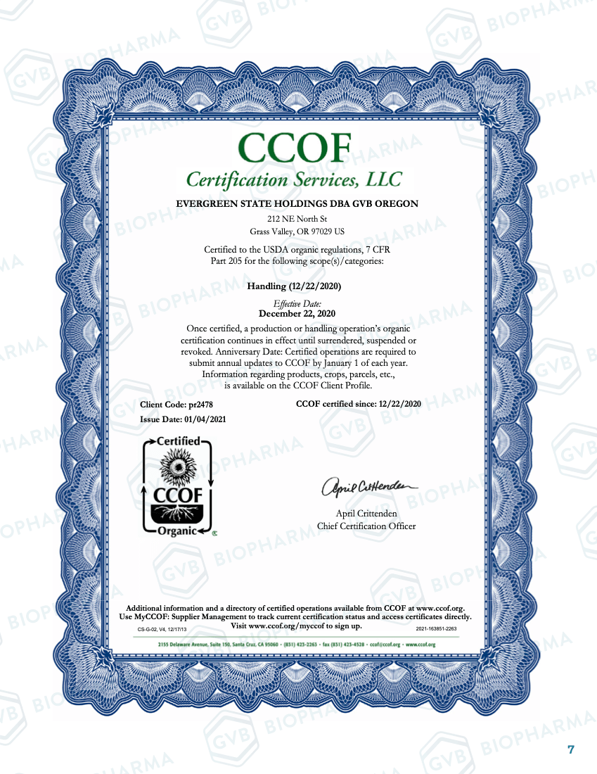 CCOF certificate